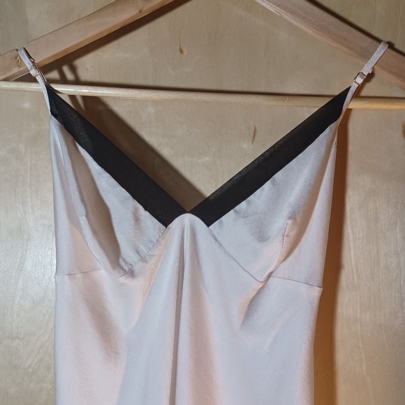 VICTORIA'S SECRET VINTAGE SILK Cream Black Sheer Crossback Gown Slip_Size Large - Picture 2 of 6